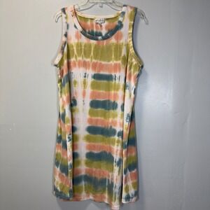 Wonderly Studio Womens XL Tie Dye Sleeveless Shift Dress Multi Color Knit Casual